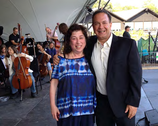 ICSOM President Brian Rood (right) poses with Grand Rapids Symphony violinist Sunny Girlin following a rehearsal on July 30 at Cannonsburg, Michigan, the summer home of the Grand Rapids Symphony.Photo credit: Paul Austin
