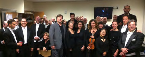ICSOM Chairperson Bruce Ridge visits with musicians of the Virginia Symphony backstage at the Sandler Center in Virginia Beach on April 7. Ridge returned in May to meet with the full orchestra in Norfolk.